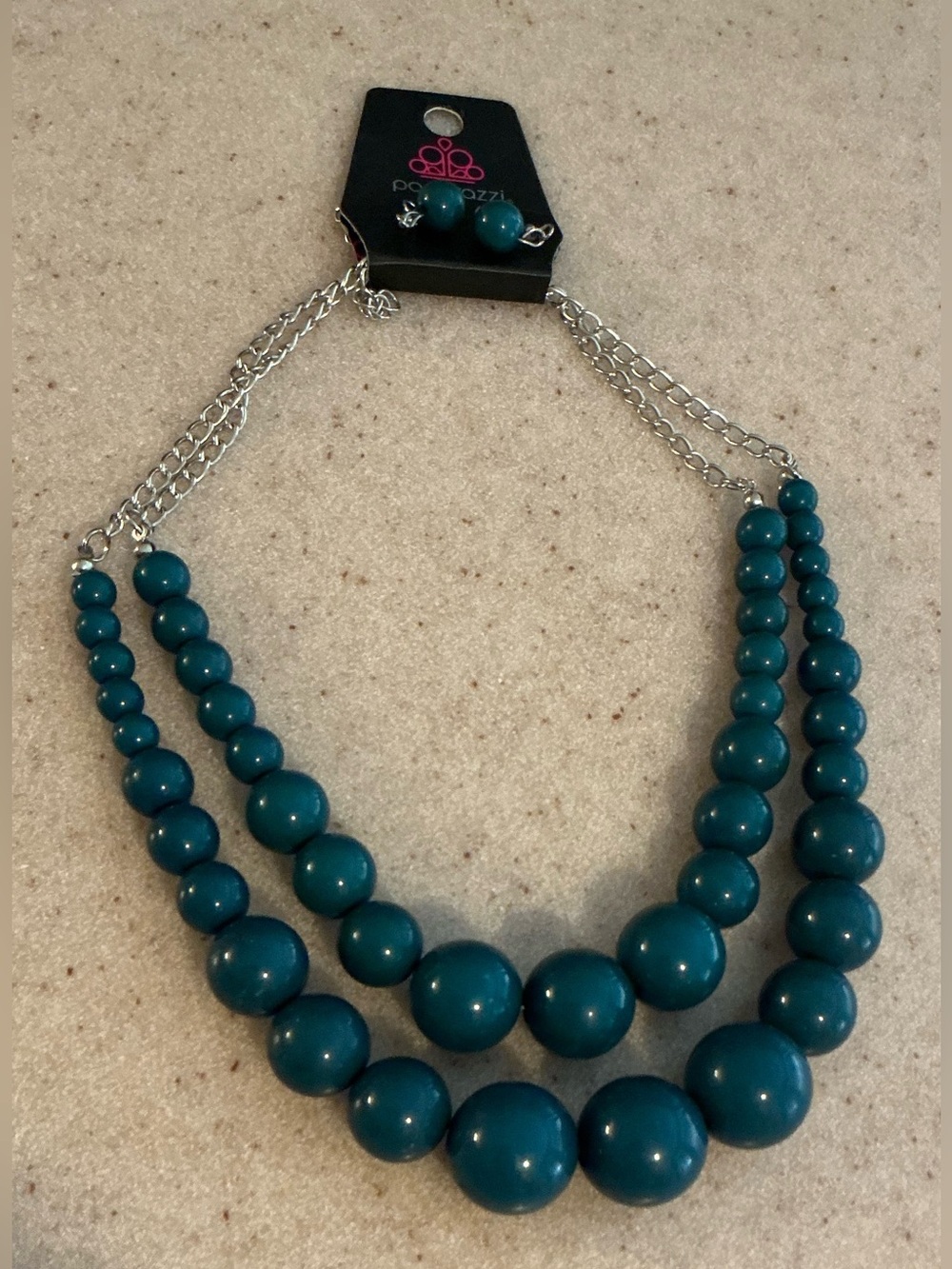 paparazzi Teal Double -Strand Beaded Necklace with Silver Chains